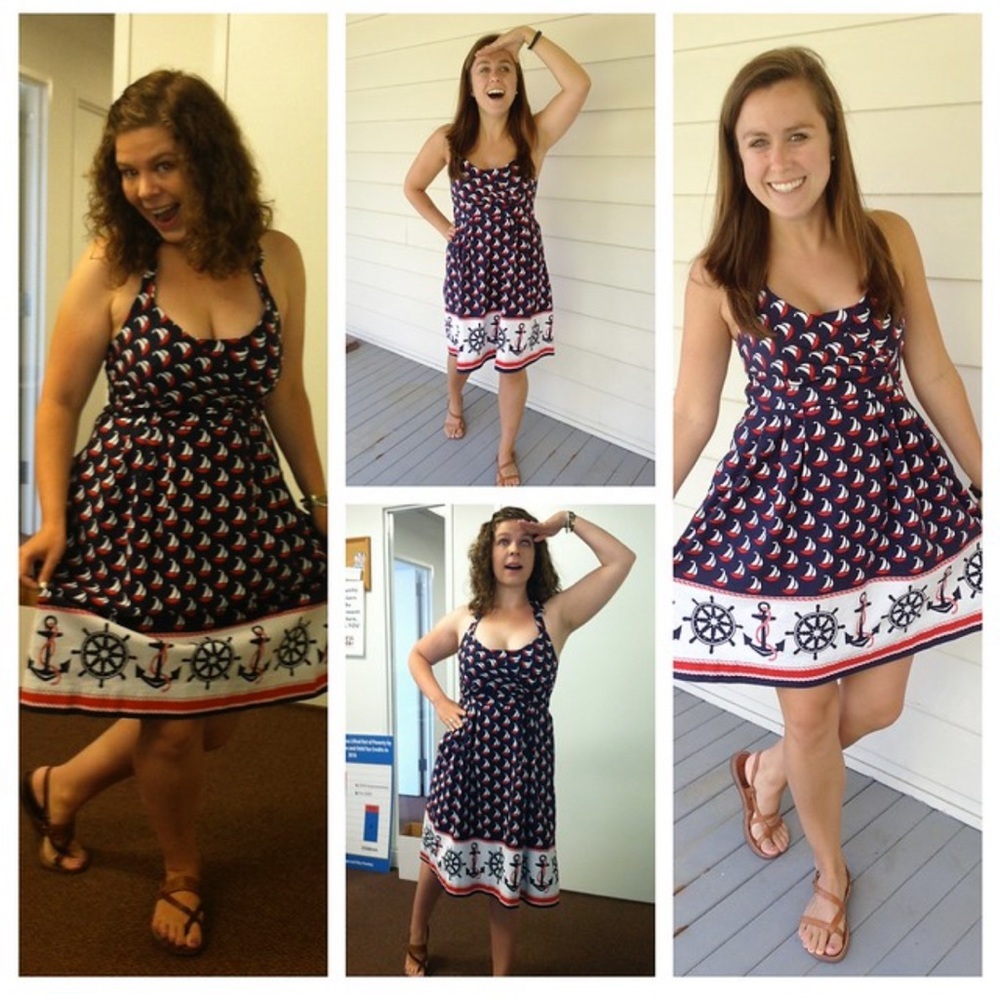 Ahoy sailor! Nautical sailboat Anthropologie Blue Halter Mini Sundress babydoll - Picture 12 of 14
